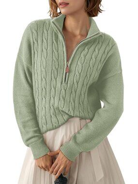 Cozy Women's Quarter Zip Ribbed Cable Knit Sweater for Fall & Winter 2026